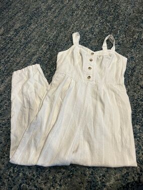 Old Navy Cream Striped Sleeveless Jumpsuit